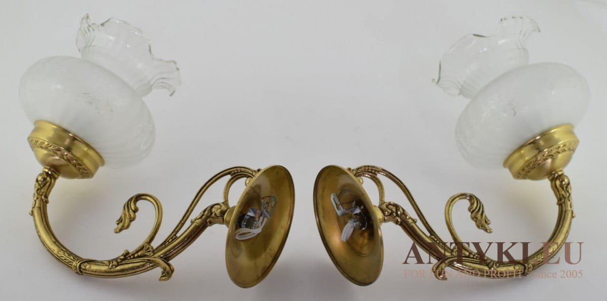 2 kinkiety złote z kloszami lampy ścienne luksusowe lampy dworskie pałacowe