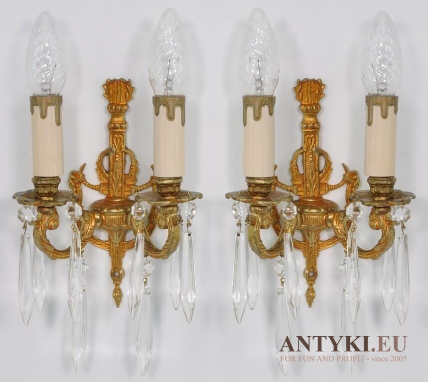 2 ponadprzeciętne luksusowe kinkiety z kryształami. Lampy antyki.