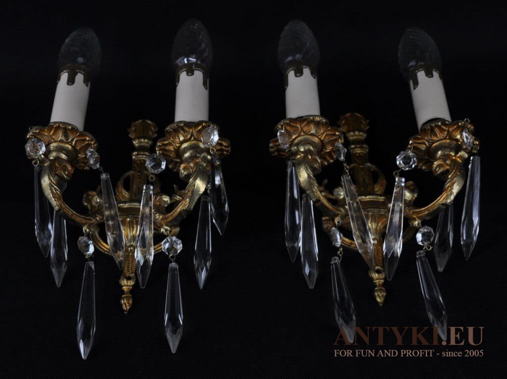 2 ponadprzeciętne luksusowe kinkiety z kryształami. Lampy antyki.