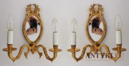 2 złote kinkiety z lusterkami salonowe lampki zabytkowe do stylowego wnętrza antyki i oświetlenie