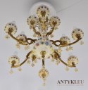 Barokowy żyrandol salonowy antyk z białymi różyczkami chandelier z Francji