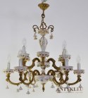 Barokowy żyrandol salonowy antyk z białymi różyczkami chandelier z Francji