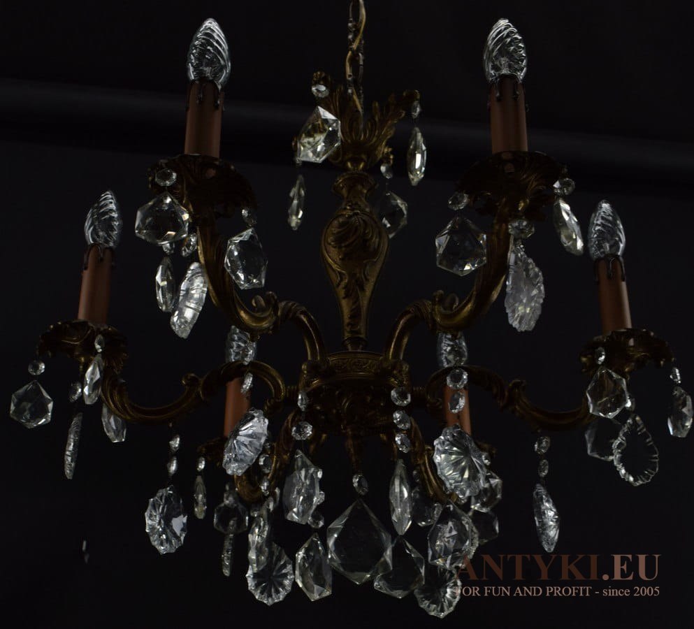 Barokowy żyrandol z kryształami antyczne salonowe oświetlenie zabytkowe
