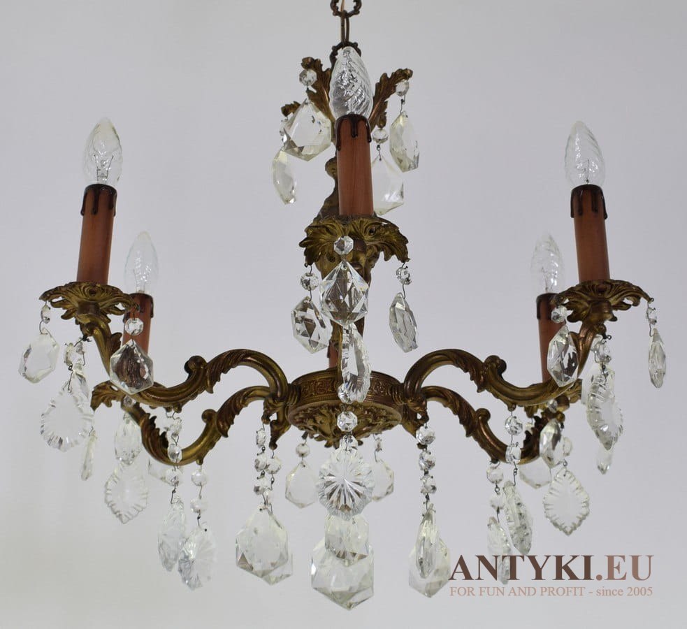 Barokowy żyrandol z kryształami antyczne salonowe oświetlenie zabytkowe