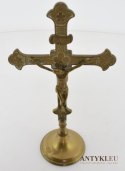 Bogata zdobiona pasyjka z Jezusem Chrystusem krzyżyk mosiężny antyk wykwintny
