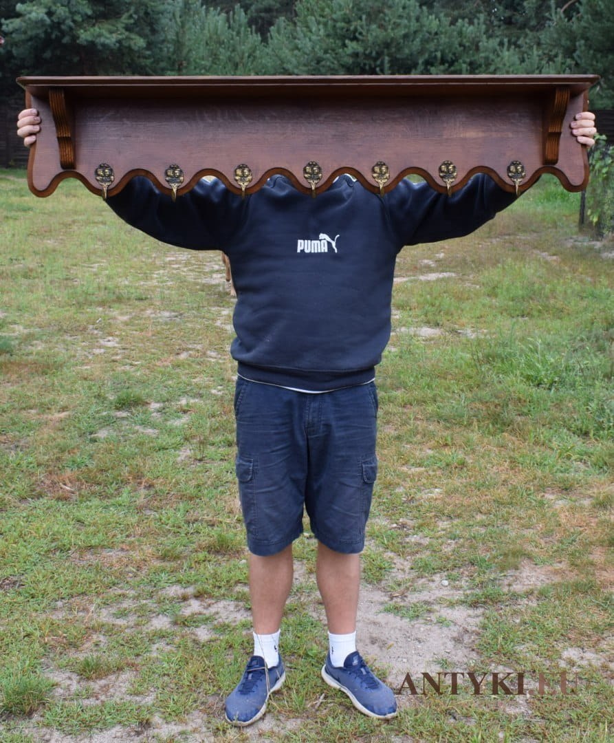 XL Duże wieszaki dębowe retro vintage. Drewniana rustykalna garderoba stylowa.