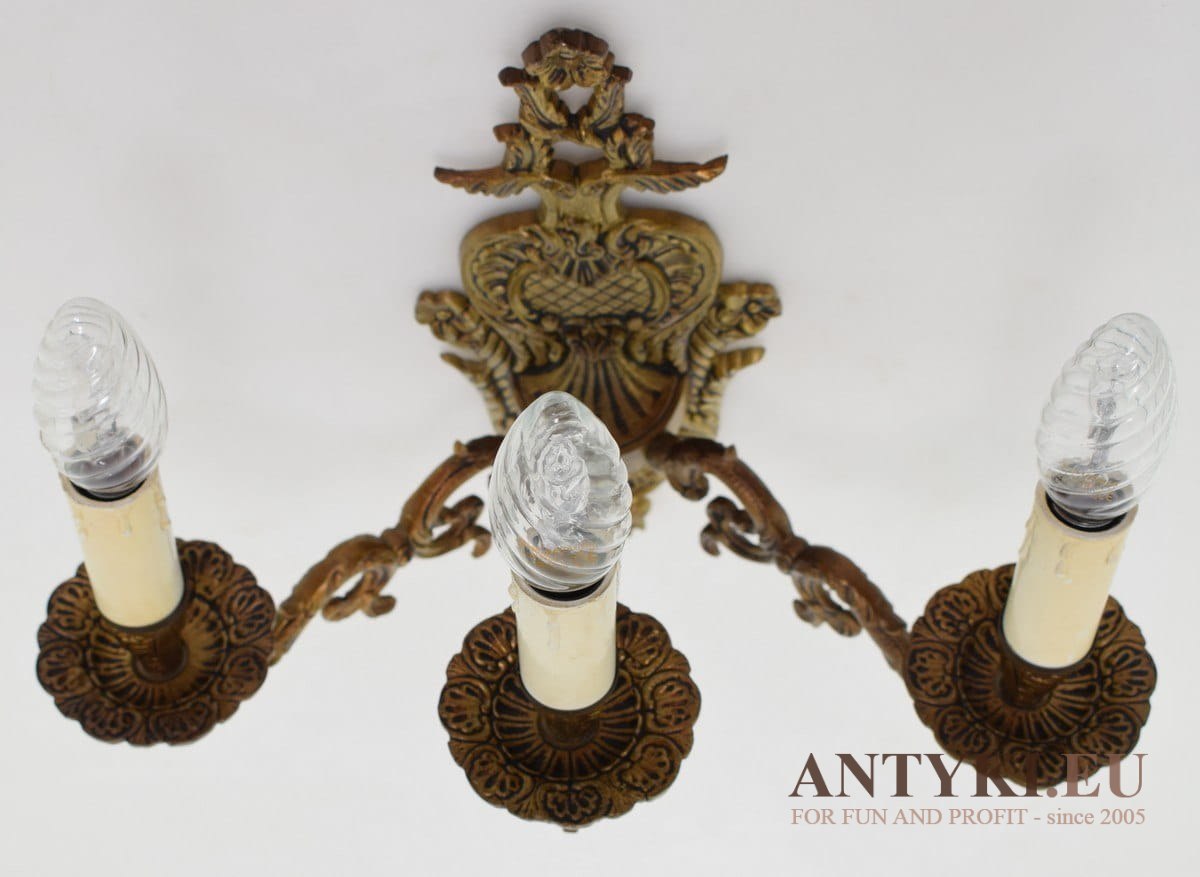 Stylowy kinkiet potrójny lampka ścienna z 3 świecznikami zabytkowa lampa ścienna