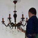 Unikatowy żyrandol z brązu ciemny kolor lampa wisząca pałacowa z kryształami