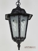 Wisząca lampa ogrodowa czarno srebrna lampka na zewnątrz w stylu retro vintage
