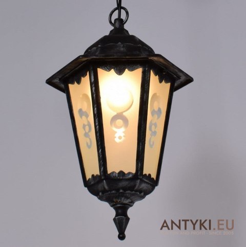 Wisząca lampa ogrodowa czarno srebrna lampka na zewnątrz w stylu retro vintage