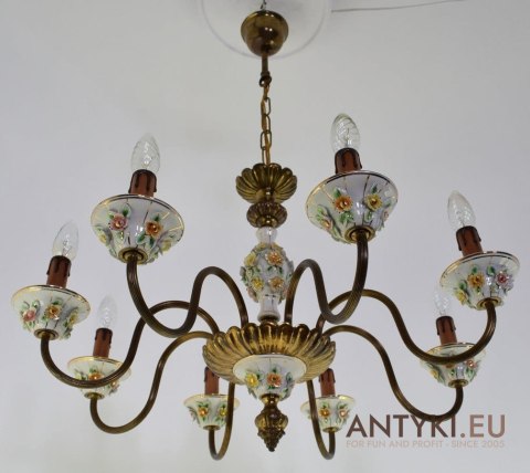 Włoski żyrandol salonowy chandelier do sypialni porcelanowy antyk ekskluzywny