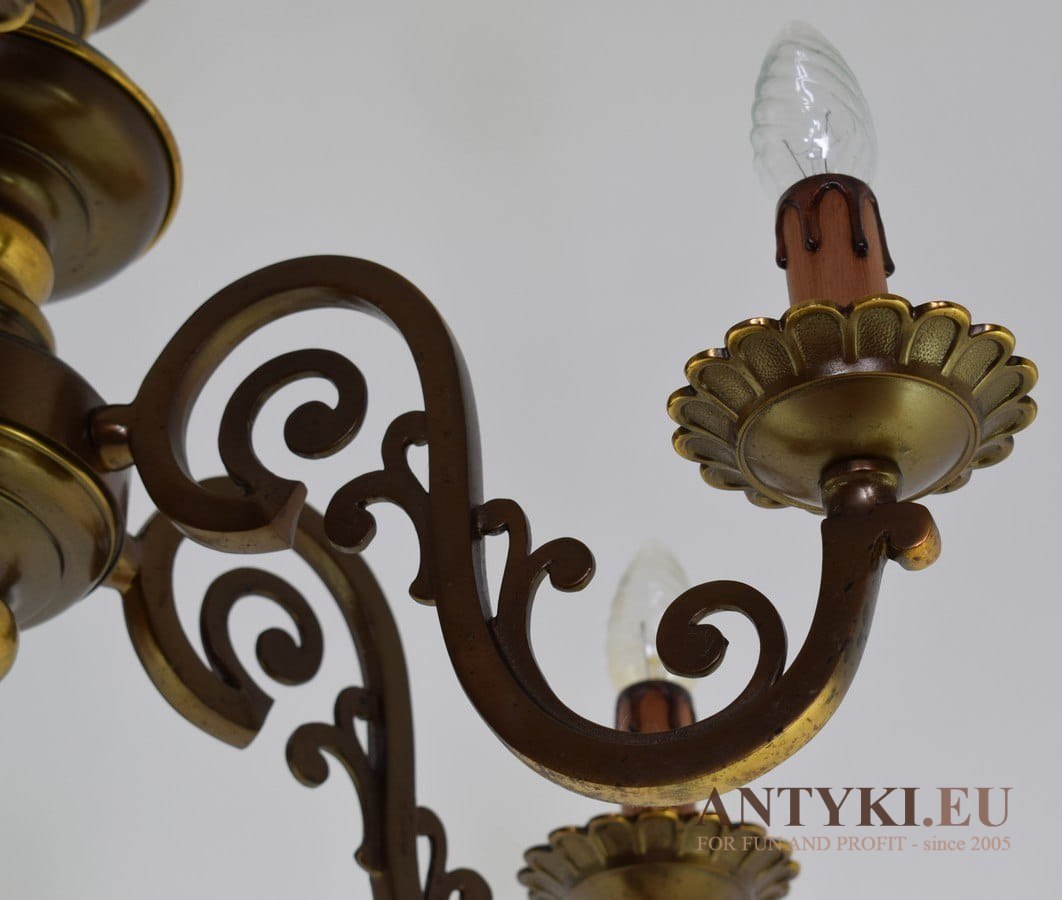 Wypasiony żyrandol brązowy lampa sufitowa z brązu masywna zabytkowa