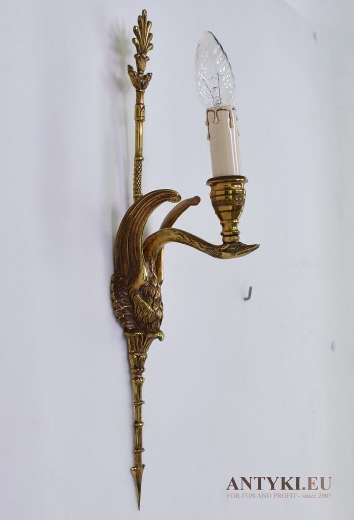 Wysoki kinkiet mosiężny łabędź. Secesyja lampka na ścianę oświetlenie Art Nouveau Jugendstil