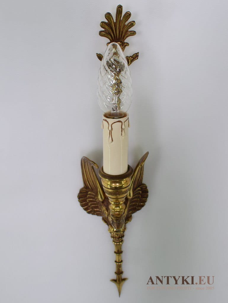 Wysoki kinkiet mosiężny łabędź. Secesyja lampka na ścianę oświetlenie Art Nouveau Jugendstil