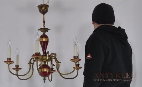 XL STARY CZERWONY BORDOWY ZYRANDOL LAMPA SUFITOWA