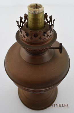 Zabytkowa lampa naftowa miedziana antyczna lampka na nafte