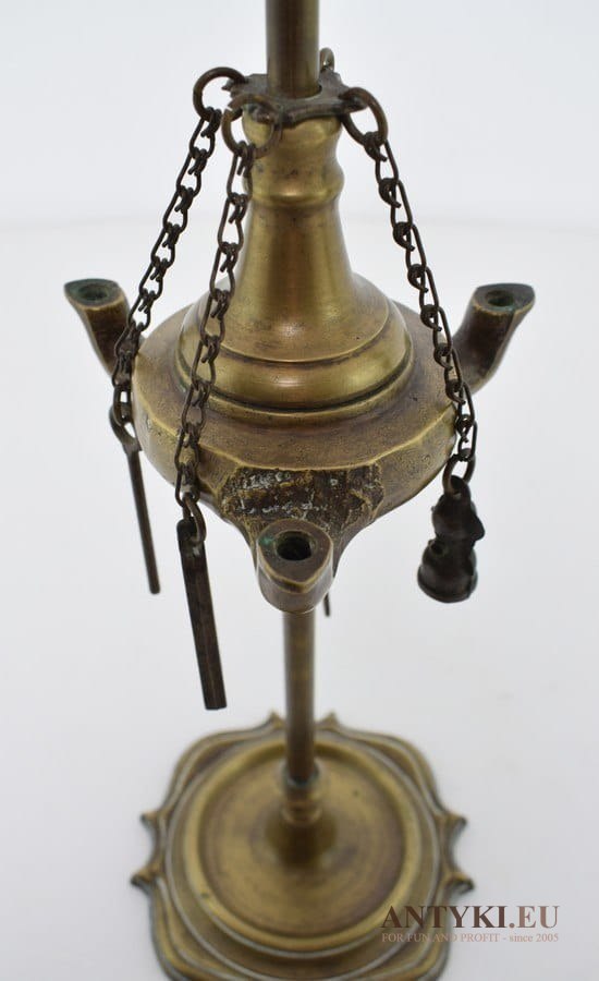 Zabytkowa lampka oliwna z brązu lampa alladyna olejowa antyczna