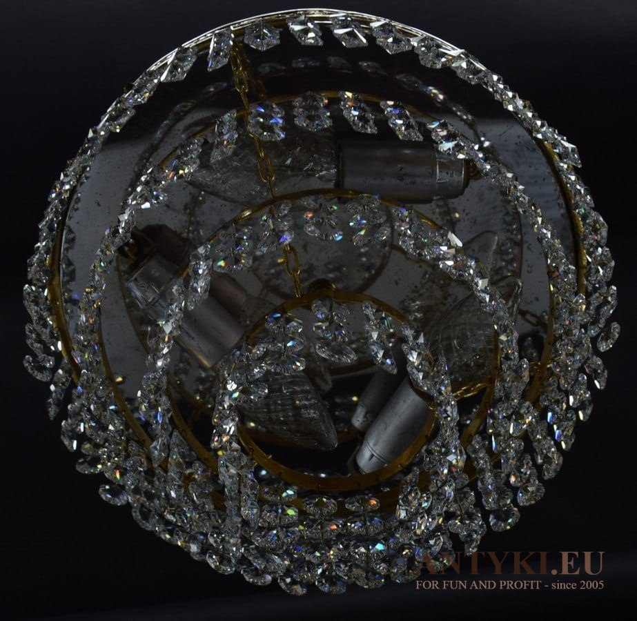 Zabytkowy plafon kryształowy lampa okrągła z kryształami mały plafonik antyk