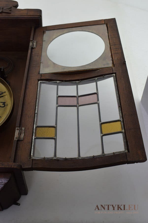 Zabytkowy zegar skrzyniowy antyczny wiszący ścienny zegar z witrażem