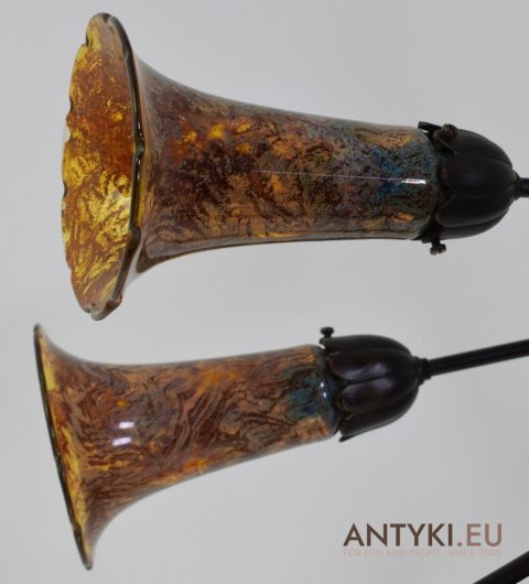 Zabytkowy żyrandol Emile Galle. Klosze bursztynowe. Antyk, Art Nouveau, Jugendstil, Secesja