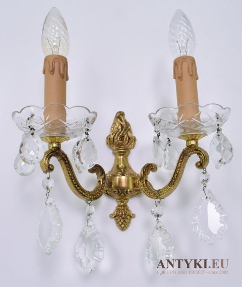 Złoty kinkiet z kryształami lampka ścienna zabytkowa dekoracyjna