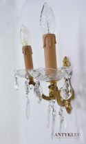 Złoty kinkiet z kryształami lampka ścienna zabytkowa dekoracyjna