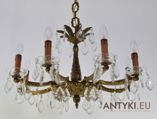 Złoty żyrandol z kryształami zabytkowy chandelier do sypialni lub salonu prawdziwy antyk