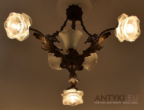 Żyrandol Art Nouveau lampa secesyjna sufitowa antyki salonowe Jugendstil do dworu