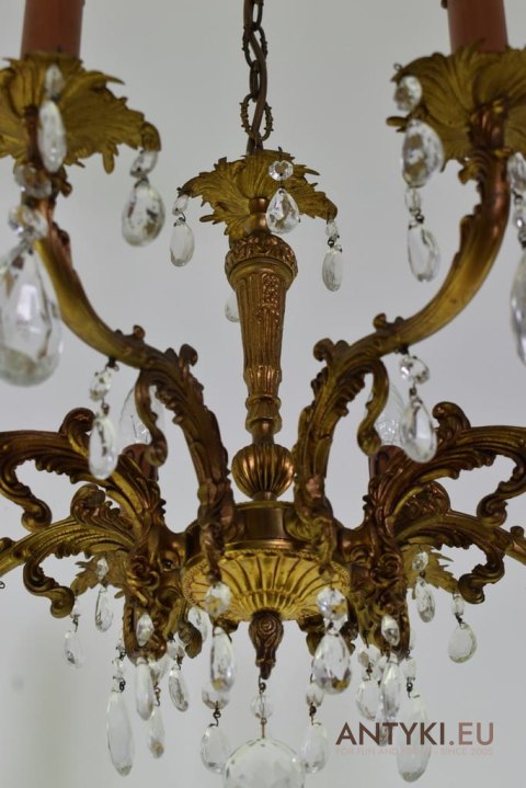 Antyczny żyrandol barokowy z kryształami