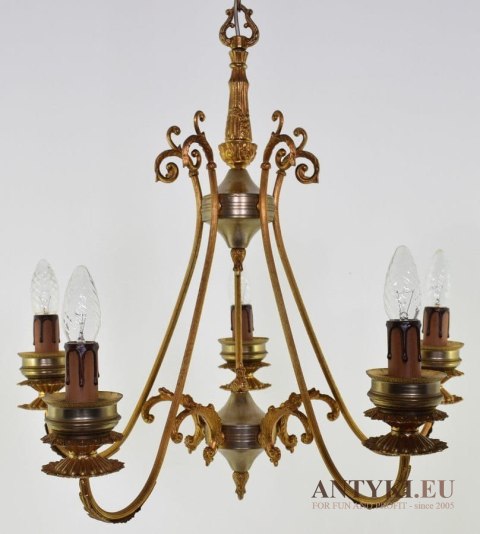 Ciekawy nietypowy żyrandol złoto srebrny antyk lampa sufitowa vintage