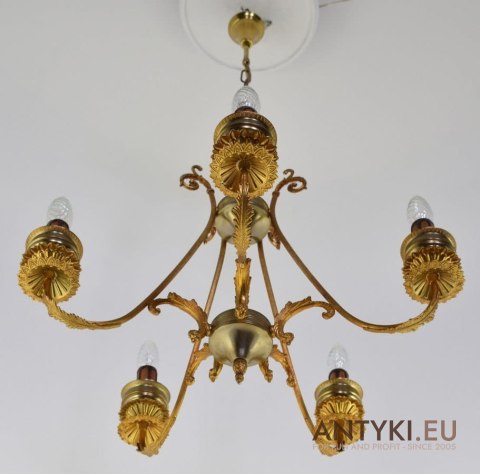 Ciekawy nietypowy żyrandol złoto srebrny antyk lampa sufitowa vintage