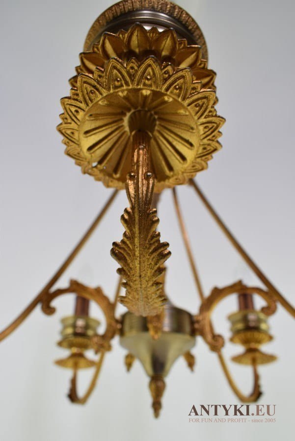 Ciekawy nietypowy żyrandol złoto srebrny antyk lampa sufitowa vintage
