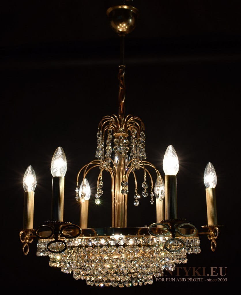 Cudna lampa kryształowa sufitowa. Kryształowy żyrandol salonowy antyk retro vintage