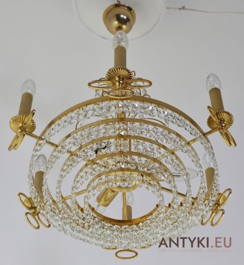 Cudna lampa kryształowa sufitowa. Kryształowy żyrandol salonowy antyk retro vintage