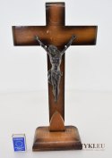 Drewniany krzyż łaciński z figurką Jezusa Chrystusa antyk kościelny zabytkowy