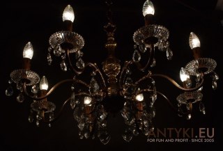 Duży żyrandol z kryształami antyk salonowy chandelier dworski antyczny