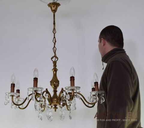 Duży żyrandol z kryształami antyk salonowy chandelier dworski antyczny