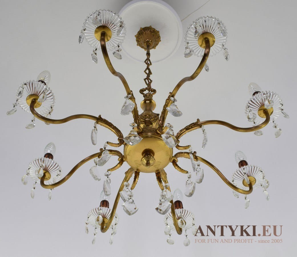 Duży żyrandol z kryształami antyk salonowy chandelier dworski antyczny