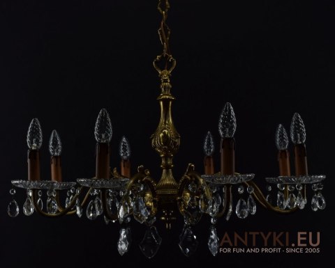 Duży żyrandol z kryształami antyk salonowy chandelier dworski antyczny