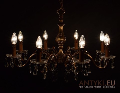 Duży żyrandol z kryształami antyk salonowy chandelier dworski antyczny