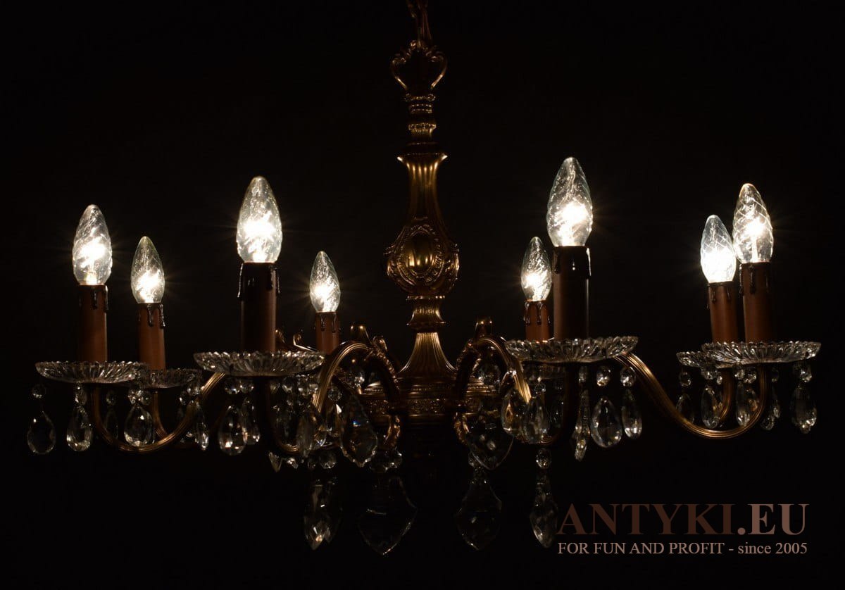 Duży żyrandol z kryształami antyk salonowy chandelier dworski antyczny