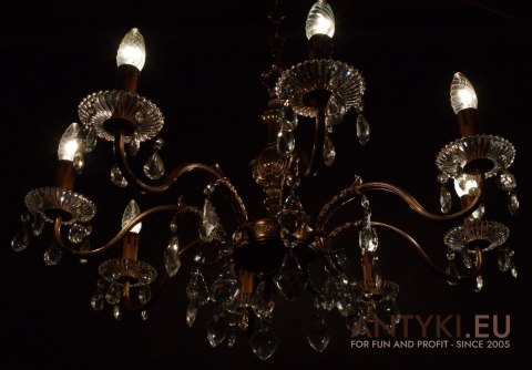 Duży żyrandol z kryształami antyk salonowy chandelier dworski antyczny