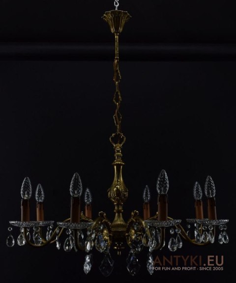 Duży żyrandol z kryształami antyk salonowy chandelier dworski antyczny