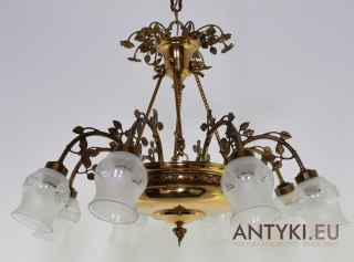 XXL! Potężny mosiężny żyrandol salonowy z dawnych lat. Ekskluzywny chandelier pałacowy.