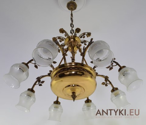 XXL! Potężny mosiężny żyrandol salonowy z dawnych lat. Ekskluzywny chandelier pałacowy.