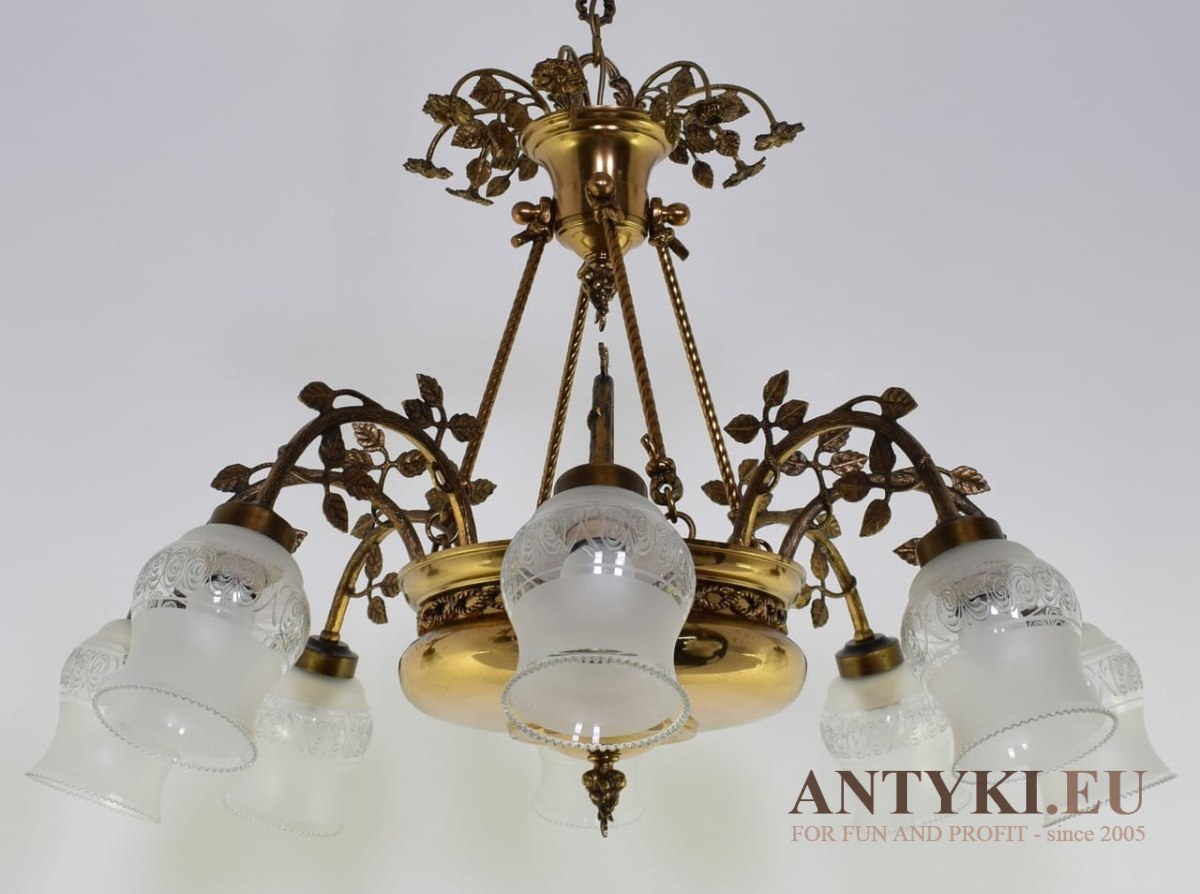 XXL! Potężny mosiężny żyrandol salonowy z dawnych lat. Ekskluzywny chandelier pałacowy.