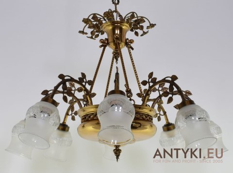 XXL! Potężny mosiężny żyrandol salonowy z dawnych lat. Ekskluzywny chandelier pałacowy.