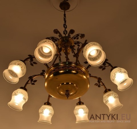 XXL! Potężny mosiężny żyrandol salonowy z dawnych lat. Ekskluzywny chandelier pałacowy.