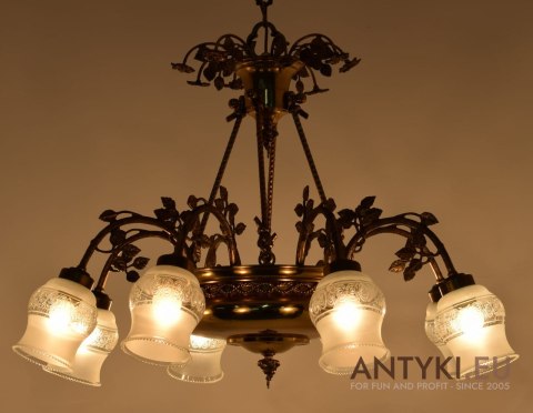 XXL! Potężny mosiężny żyrandol salonowy z dawnych lat. Ekskluzywny chandelier pałacowy.