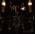 Antyczny mini żyrandol mosiężny z kryształami. Unikatowe lampy zabytkowe.